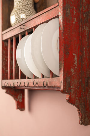 Vintage Red Kitchenware Wall Rack
