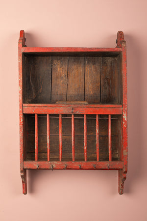 Vintage Red Kitchenware Wall Rack