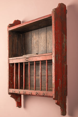 Vintage Red Kitchenware Wall Rack