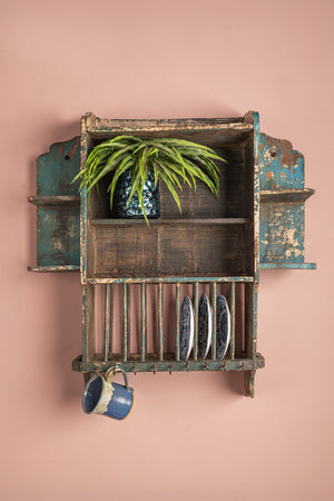 Vintage Blue Kitchenware Wall Rack
