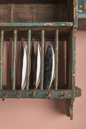 Vintage Blue Kitchenware Wall Rack