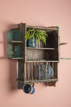 Vintage Blue Kitchenware Wall Rack