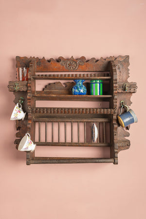 Wooden Carved Vintage Kitchenware Wall Rack