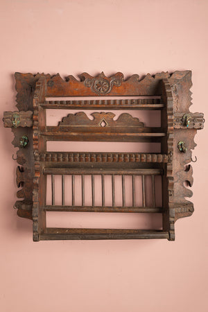 Wooden Carved Vintage Kitchenware Wall Rack