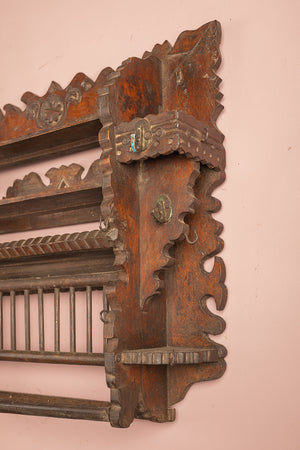 Wooden Carved Vintage Kitchenware Wall Rack