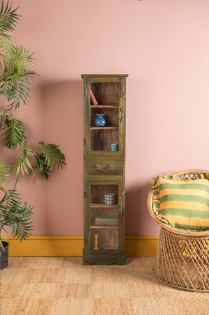 Vintage Green Wooden Showcase Cabinet