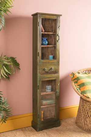 Vintage Green Wooden Showcase Cabinet