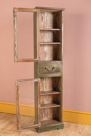 Vintage Green Wooden Showcase Cabinet