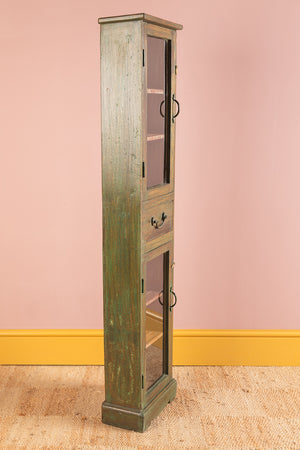 Vintage Green Wooden Showcase Cabinet
