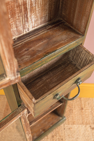 Vintage Green Wooden Showcase Cabinet