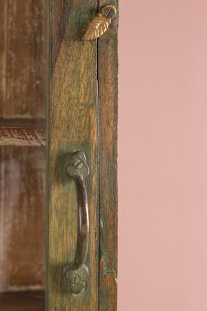 Vintage Green Wooden Showcase Cabinet