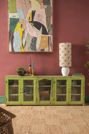 Bright Green Vintage Wide Showcase Cabinet
