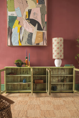 Bright Green Vintage Wide Showcase Cabinet