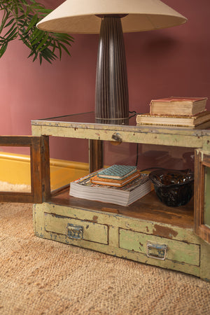 Pale Green Display Cabinet with Glass Top