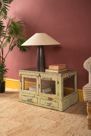 Pale Green Display Cabinet with Glass Top