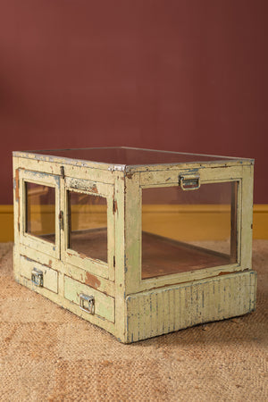 Pale Green Display Cabinet with Glass Top