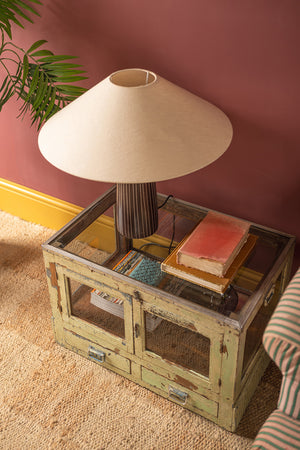 Pale Green Display Cabinet with Glass Top