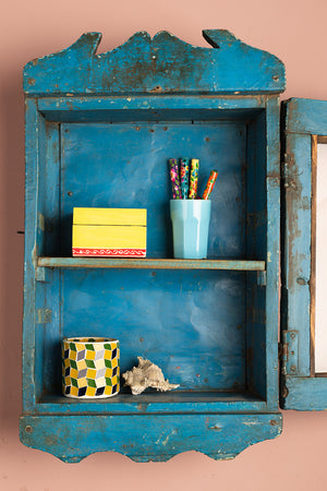 Bright Blue Vintage Wall Showcase