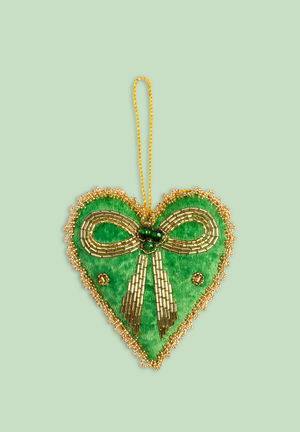 Green Velvet Heart Decoration (Virgin Plastic Free)
