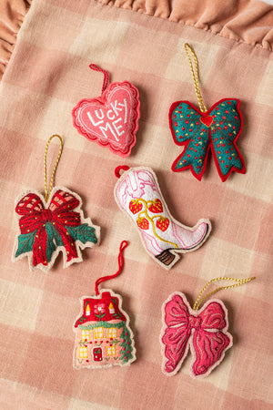 Green Embroidered Bow Felt Decoration