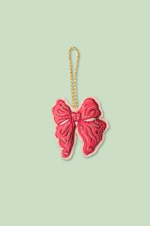 Pink Embroidered Bow Felt Decoration