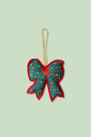Green Embroidered Bow Felt Decoration