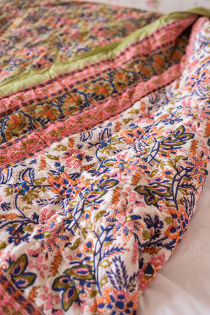 Pistachio Blossom Reversible Floral Quilt