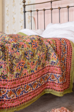 Pistachio Blossom Reversible Floral Quilt