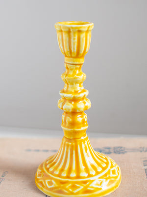 Yellow Moulded Metal Ceramic Candle Holders
