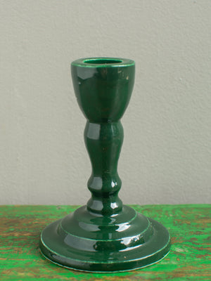 Racing Green Moulded Metal Ceramic Candle Holders