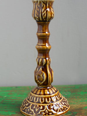 Sepia Moulded Metal Ceramic Candle Holders