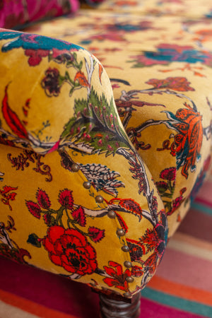 Mustard Tree of Life Velvet Two Seater Sofa