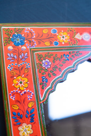 Orange Hand Painted Arched Wooden Mirror