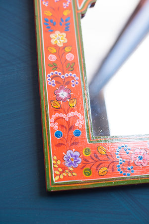 Orange Hand Painted Arched Wooden Mirror