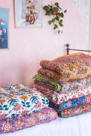 Pistachio Blossom Reversible Floral Quilt